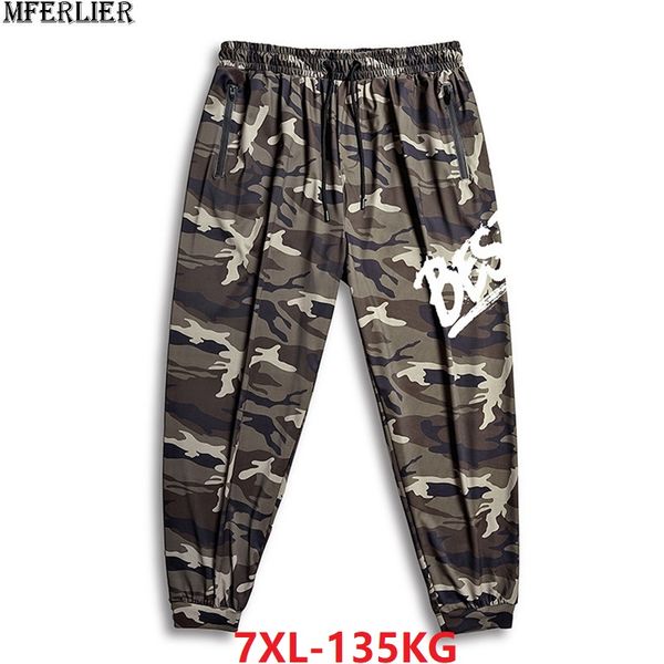 

summer pants men ice silk plus size breathable camouflage pants 6xl 7xl out door oversize elastic stretch 50, Black