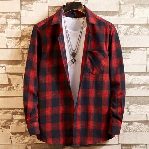 

men's casual shirts men plaid printed breathable comfortable mixed color turn-down collar grind cotton sping autumn camisa, White;black