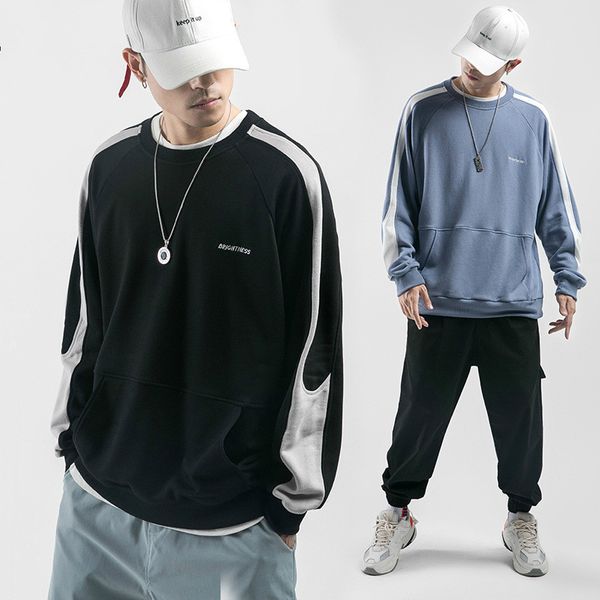 

2019 japanese men's clothing mens autumn and winter new print hoodie men contrast color stitching long-sleeved sweatshirts, Black
