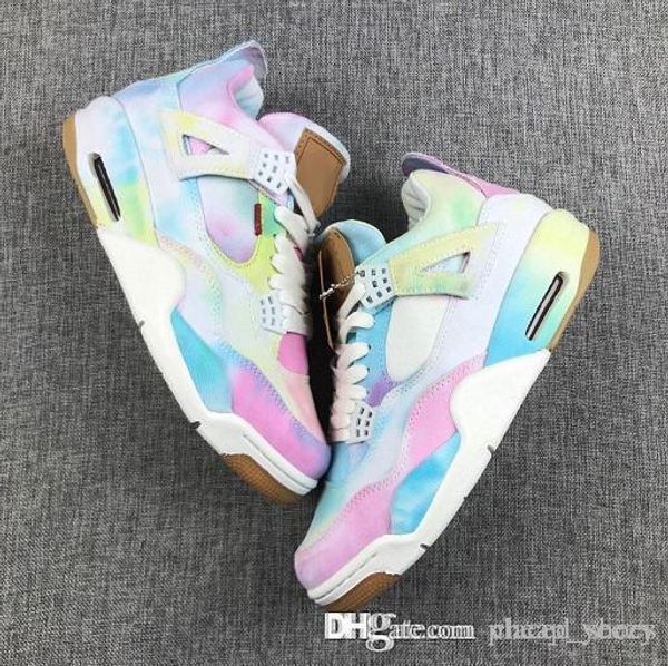 

2019 new arrival jumpman levi nrg 4 4s basketball shoes mens multicolor rainbow denim jeans designer sports sneakers size 40-45