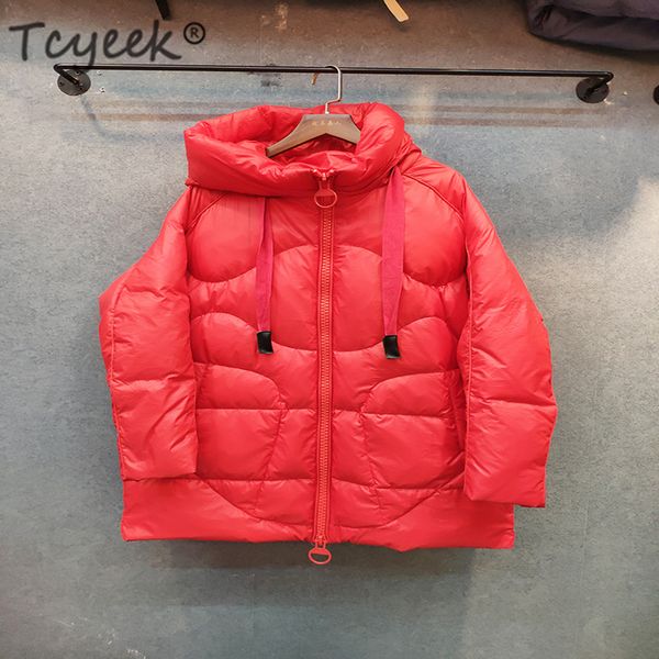 

tcyeek зимних женщин вниз куртки плюс размер густой теплый белый утка вниз пальто famale длинные капюшоном одежда верхняя chaqueta mujer lw5, Black