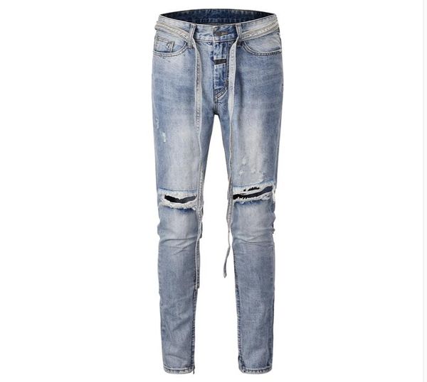 

Fear of god 6th fog men jean ixth ea on high treet draw tring tie banded denim pant ide zipper jean trou er