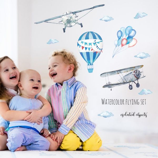 

xairplane balloon pattern wall stickers watercolor hand-painted children room wall sticker kindergarten background decoration
