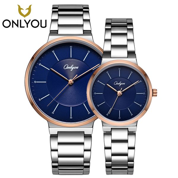 

onlyou couple watches lover gifts casual fashion stainless steel quartz wristwatch men business watch women elegant clock, Slivery;brown