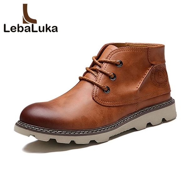 

lebaluka classic men real leather ankle boots british style lace up casual boots winter work shoes male footwear size 38-44, Black