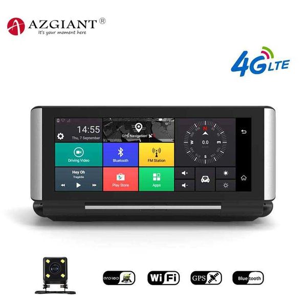 

azgiant 4g 7 inch h88 wifi gps car mirror android video recorder foldable hd dual lens night vision camcorder with rear view cam