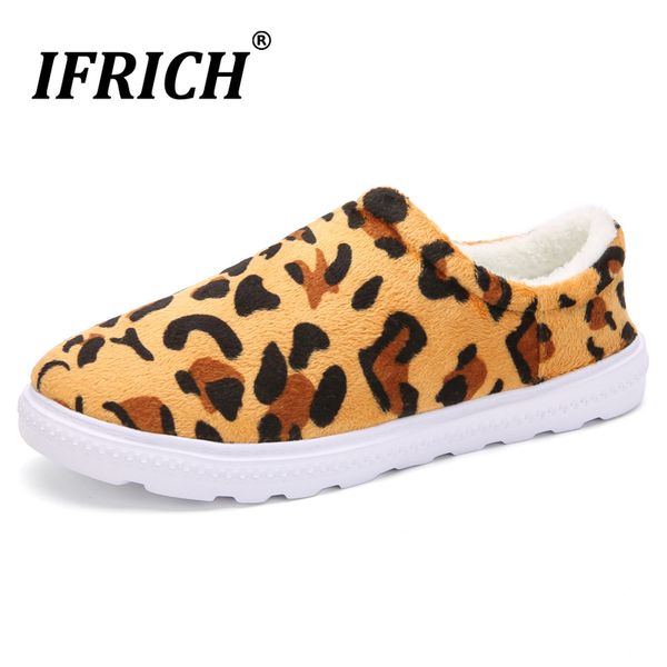 

new winter shoes for men warm with fur casual sneakers men slip-on leopard walking shoes flat rubber casual, Black