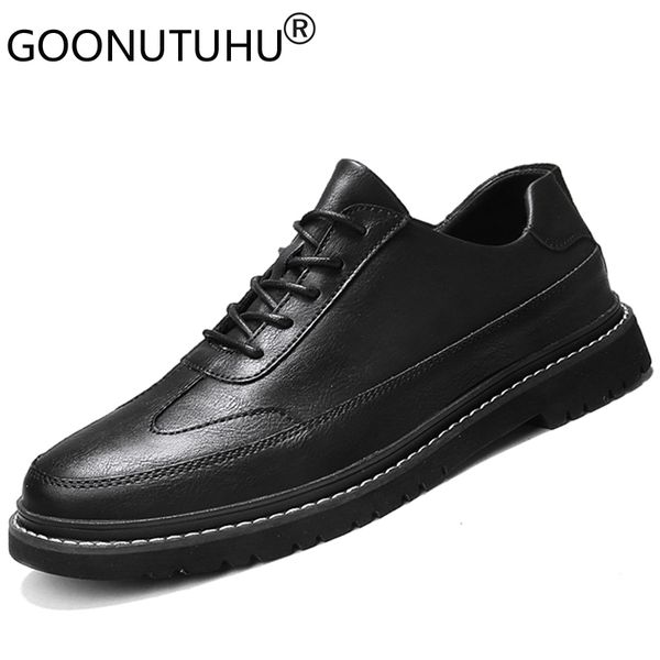 

2020 style fashion men's shoes casual leather male classic khaki brown or black lace up shoe man comfortable flats shoes for men