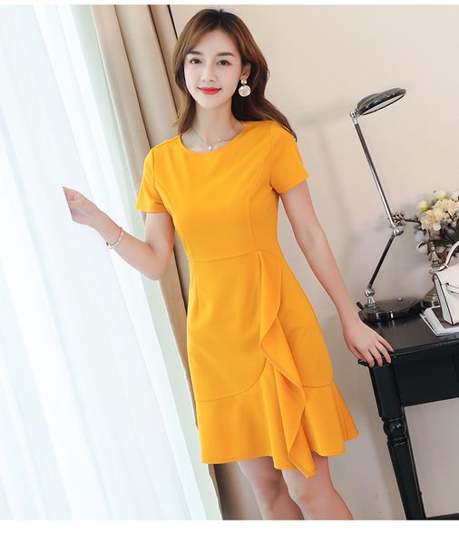 

yellow the new pure color trends show thin leisure long-sleeved dress, Black;gray