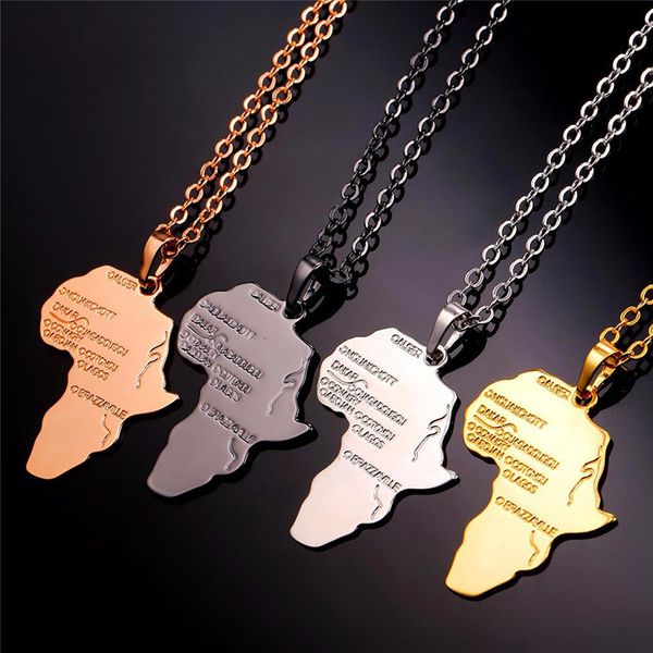 

4 color trendy africa map shape pendant necklace women's fashion jewelry personalized alloy metal silver gold chain necklaces