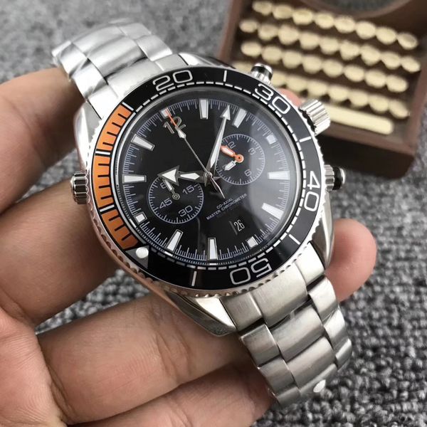 

2020 styles luxury men's chronograph wristwatches watch stainless steel japanese quartz movement sports men watches wristwatch, Slivery;brown