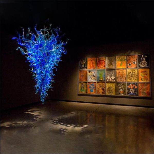 

Custom Blue Murano Style Glass Art Chandeliers with LED Lamp Colored Hand Blown Pendant Lights for Hotel Gellary Decor