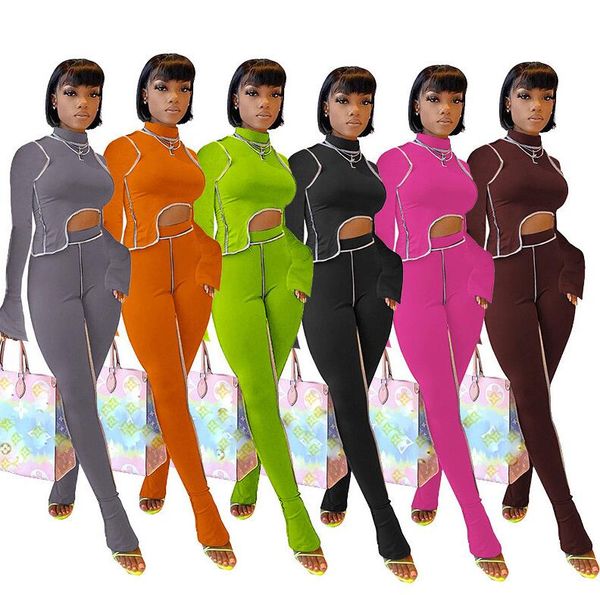

women two piece outfits irregular pullover blouse crop pleated pants leggings trousers tracksuit night club party clothing sets d8406, White