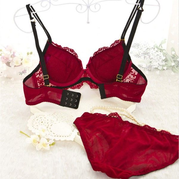 

womens set embroidery lace lingerie underwear push-up padded bra underwire wholesale lady, Red;black