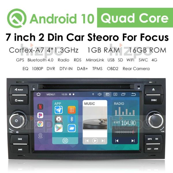 

4core 1g+16g android 10 car multimedia player 2 din for focus 2005-2007 transit fusion rds wifi dab gps audio stereo head car dvd