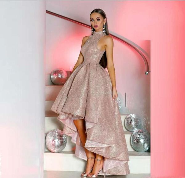 Oi Lo lantejoulas Prom Vestidos sem mangas Colarinho alto árabe Dubai Rose Gold Vestido Personalizar Cocktail Party vestidos de vestes de soirée