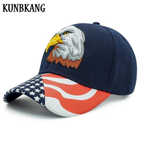 

kunbkang вышивка eagle мужские бейсболки с star флаг сша snapback caps мужчины женщины vintage папа hat хип-хоп cap gorras животных shcgw, Black;white