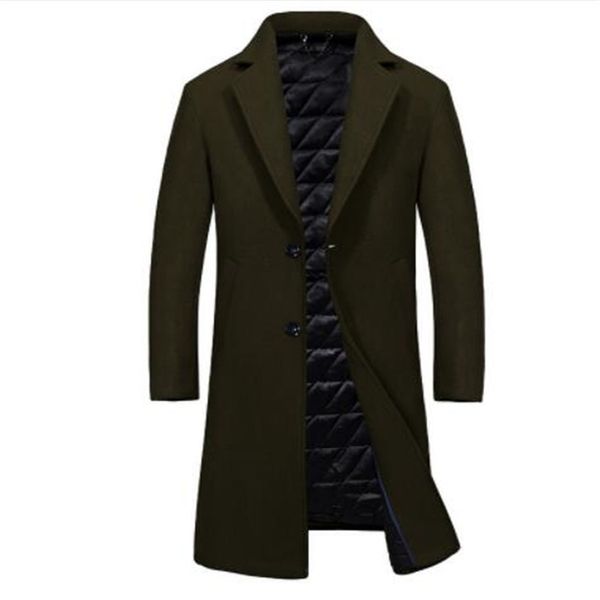 

wool blends men jacket coat brand 2017 parka autumn winter overcoats male warm long outerwear cashmere jacket 3xl, Black