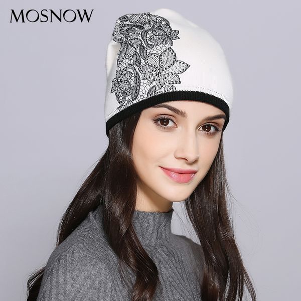 

mosnow women hat female autumn winter wool elegant flower decoration new 2017 knitted warm women's hats skullies beanies #mz721, Blue;gray