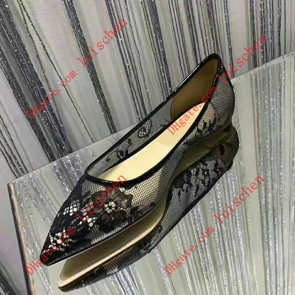 

luxury lace pumps brand designer loafers women sandals lace low heel shoe pointed toes ladies shoes elegant black banquet shoe 35-40