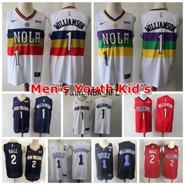

2020 новый сшитый 1 Zion Williamson Orleans Pelicans NCAA Mens Youth Kids 1 Williamson 2# Lonzo Ball Swingman баскетбольная Майка