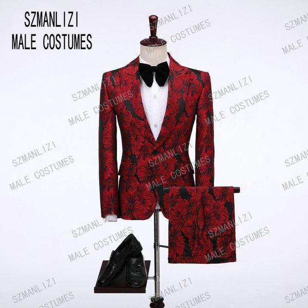 

2019 tailored men coat pant design formal party men suits red floral slim fit tuxedo groom blazer wedding suit terno masculino, White;black
