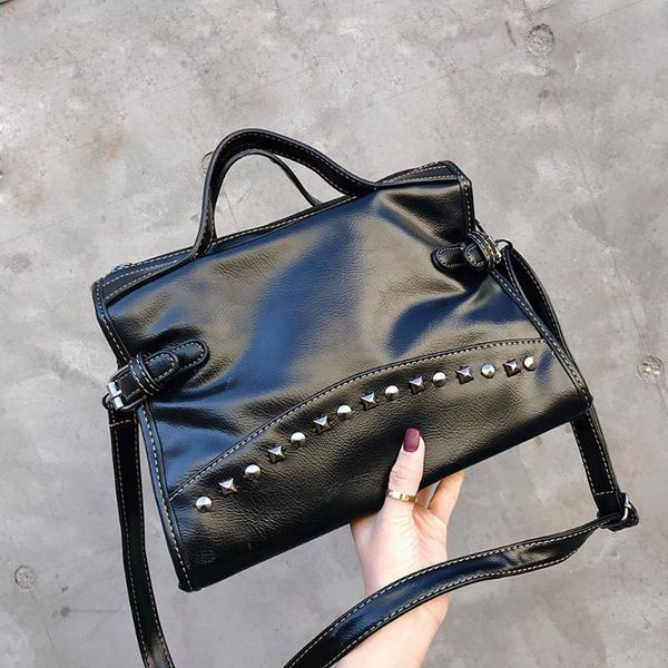 

женщины старинные кожаные чистый цвет заклепки crossbody сумка большой емкости кожаные сумки женщины плечо сумка mujer bolsa feminina#35