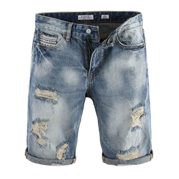 

summer streetwear men jeans shorts retro blue destroyed ripped jeans men denim shorts fashion hip hop short