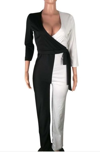 

rompers europe and the united states network paragraphs red jumpsuits black and white color women's jumpsuits, Black;white