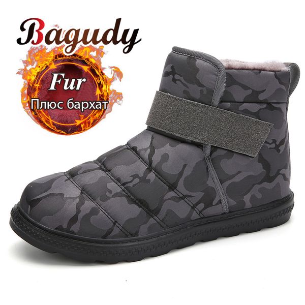 

new winter waterproof snow boots shoes plush warm male casual boots women with fur mid-calf boot camouflage winter shoes, Black