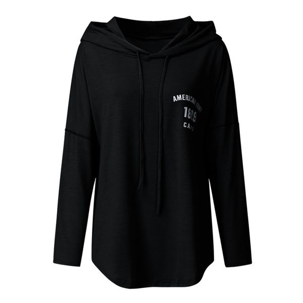 

new fashion women hooded sweatshirt cotton long sleeves letter harajuku print pullovers sweatshirt female casual coat, Black