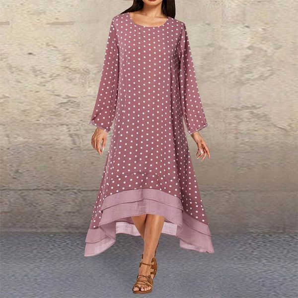 

2019 zanzea women polka dot dress autumn long sleeve pacthwork sundress casual asymmetrical hem vestido plus size kaftan dresses, Black;gray