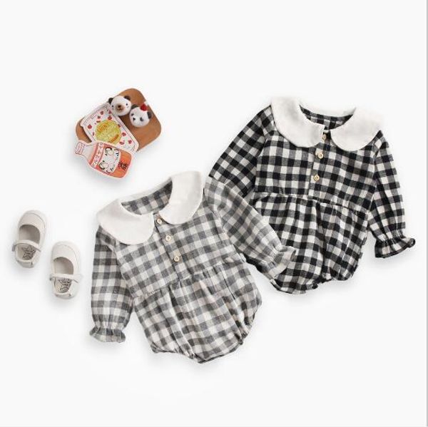 

2019 ins baby girls plaid turn-down collar romper cute kids climbing clothes infant toddler jumpsuits baby onesies rompers boutique clothing, Blue