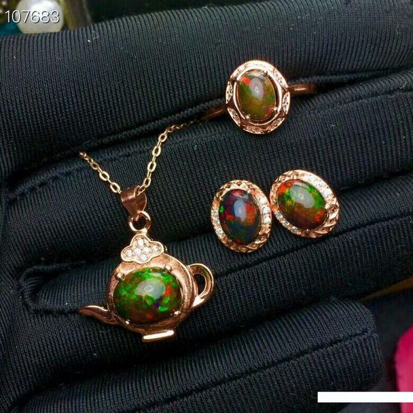 

meibapj natural black opal gemstone цветок серьги кольцо и ожерелье 3 siut для женщин real 925 sterling silver fine jewelry set
