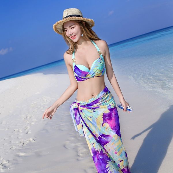 

efwtb bikini three-piece female steel holder gathering big veil spring nv yong yi nv yong yi bikini women's swimsuit beach female s, White;black