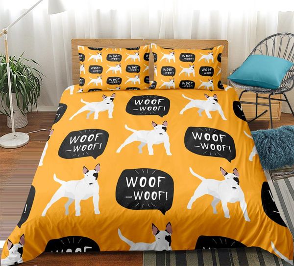 

cartoon dog bedclothes set cute animals duvet cover set kids teen quilt cover yellow home textiles bedding king size 3pcs