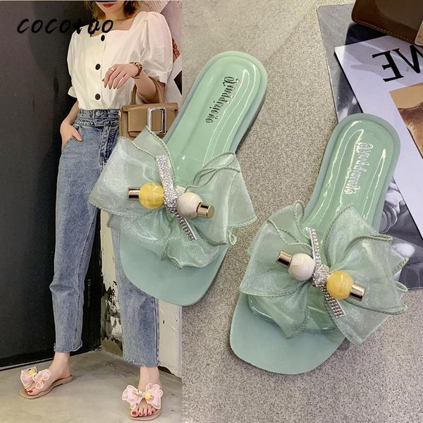 

bowknot sandals and slippers female summer wear 2020 new korean version of ins wild casual fashion beach flip flops, Black