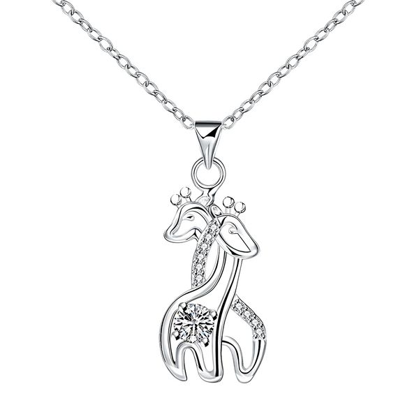 

100% real 925 silver necklace with round zircon pendent silver jewelry animal giraffe ladies necklace woman wedding party gift