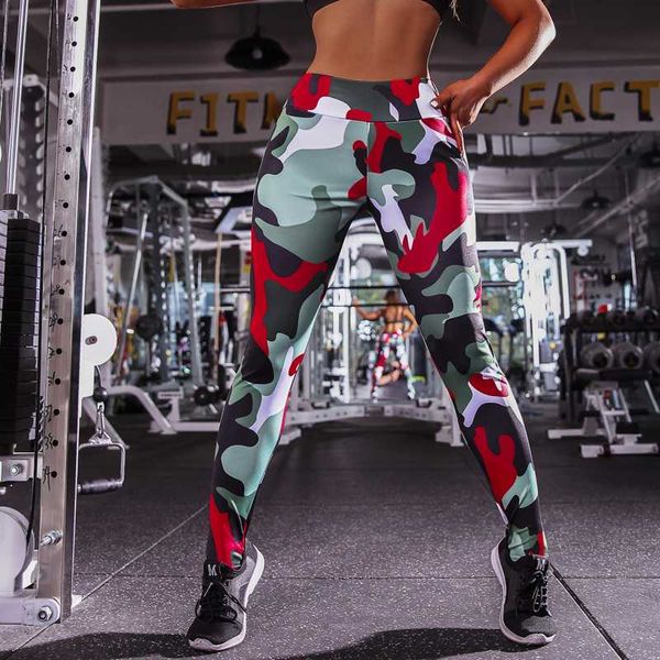 

yoga outfits camo pencil running fitness gym sport leggins honeycomb printed pants women push up leggings, White;red