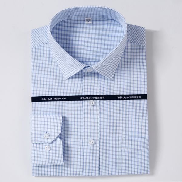 

pure cotton non-iron dress shirts for men checked design slim fit long sleeve business formal plaid/striped work shirt for male, White;black