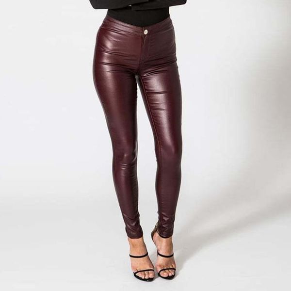 

women's pants & capris plus size s-xl women faux leather malook pant high waist stretch black slim leggings#3, Black;white