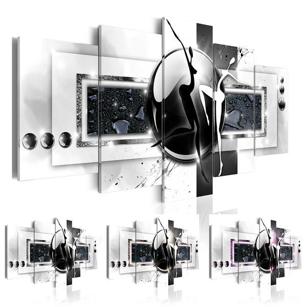 

(unframed)5 panel canvas art abstract black and white dancer oil painting room decoration wall pictures for living room