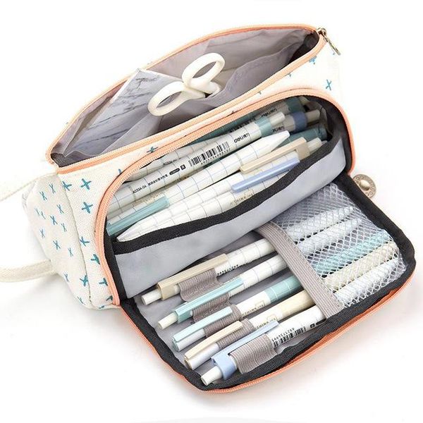 

creative grid large capacity pencil case girl boy student multifunction stationery pen brushes bag pouch box school gifts