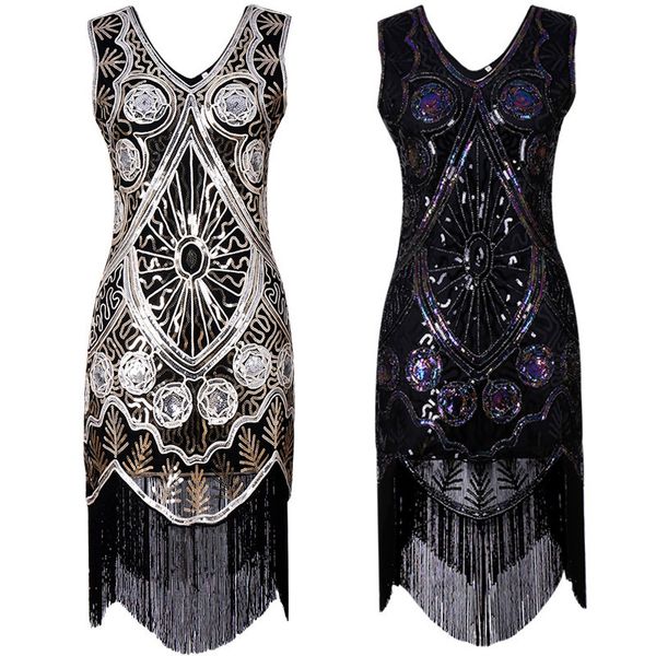 

explosive retro dress hand-knitted sequin dress before and after deep v tassel dance party dress;deep v tassel dance party dress, White;black