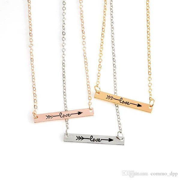

новые минималистский bar ожерелье персонализированного простой резная любовь стрелок три цвета бар ожерелье для девочек женщин подарка ювели, Silver
