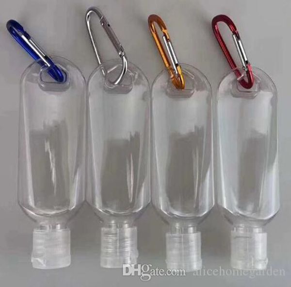 

50ml empty alcohol refillable bottle with key ring hook clear transparent portable mini hand sanitizer disposable bottles in sotck
