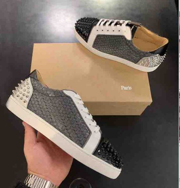 

wholesale seavaste 2 orlato sneakers spikes toe red bottom flats junior spiked men's women's trainers patent leather+ mesh honeyco, Black