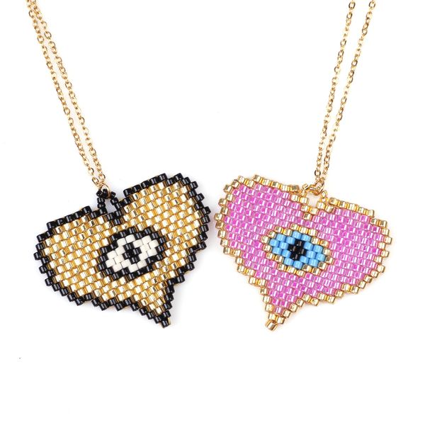 

fairywoo heart of concern necklace evil eye gold necklace miyuki bead delica jewelry punk heart pendant mens, Silver