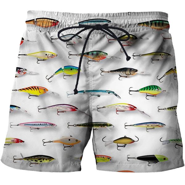 

men's summer casual pants quick-drying sports pants 3d fish print series shorts sweat-proof cool men's white casual shorts, White;black