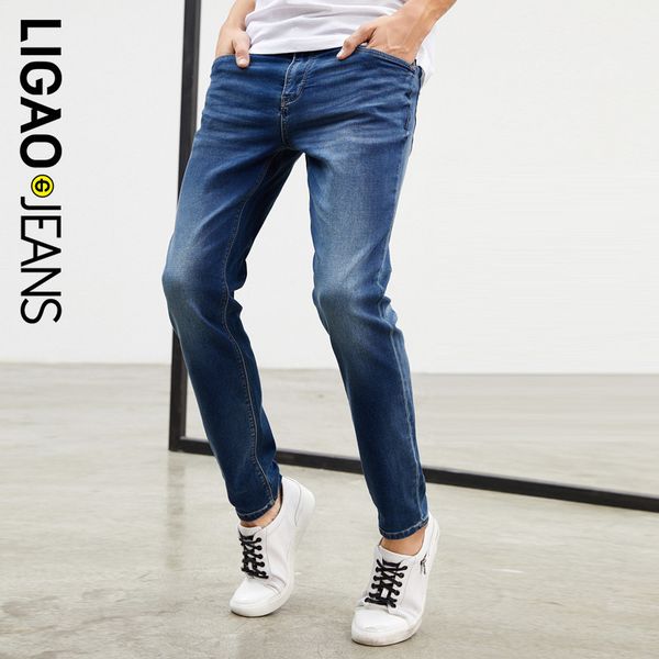 

new thin summer jeans men's multicolor straight jeans men's elastic light-colored washed slim feet high elastic knitted casual lon, Blue